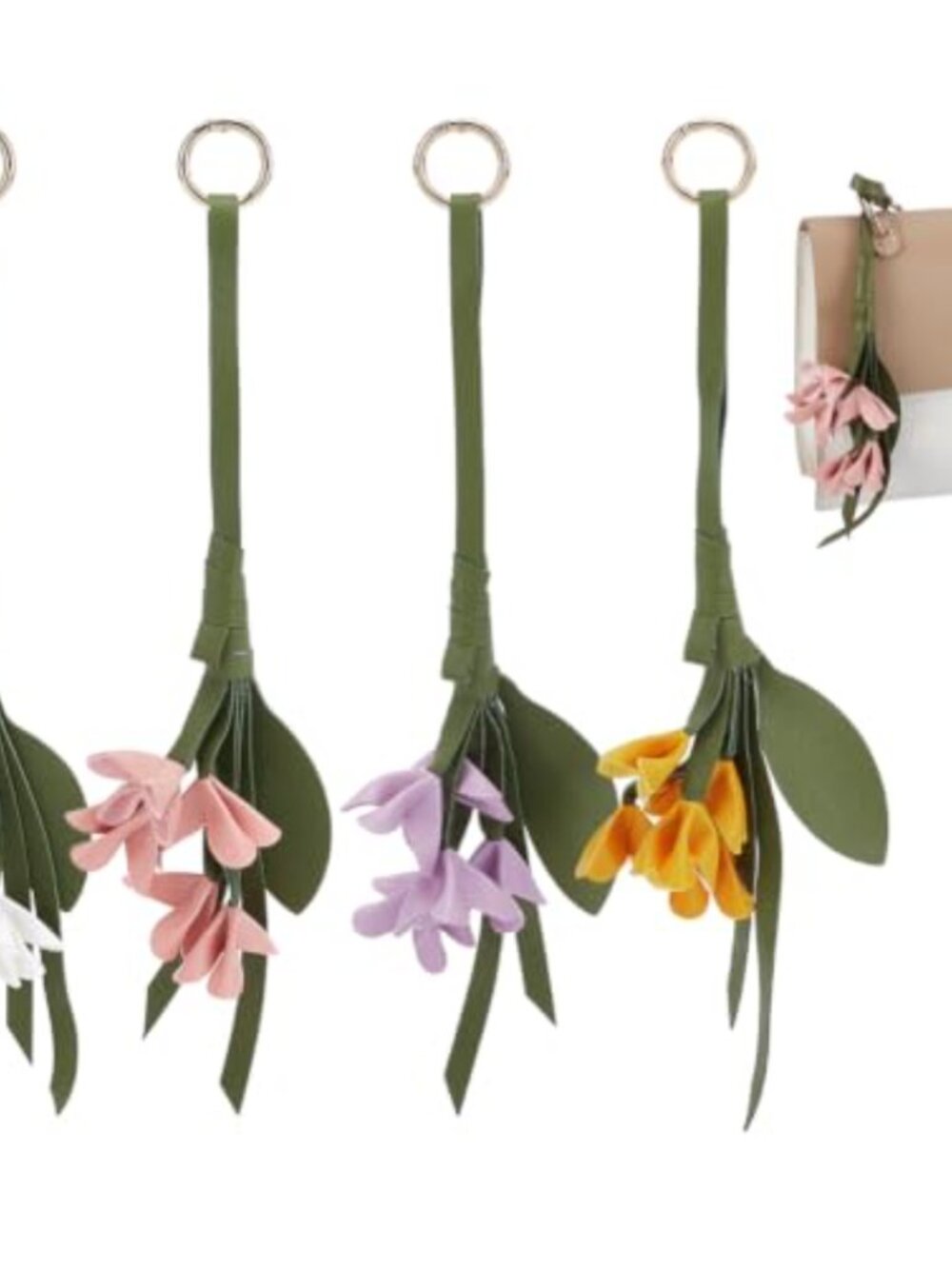 Imitation Leather Flower Keychain Bag Charm with Spring Gate Rings